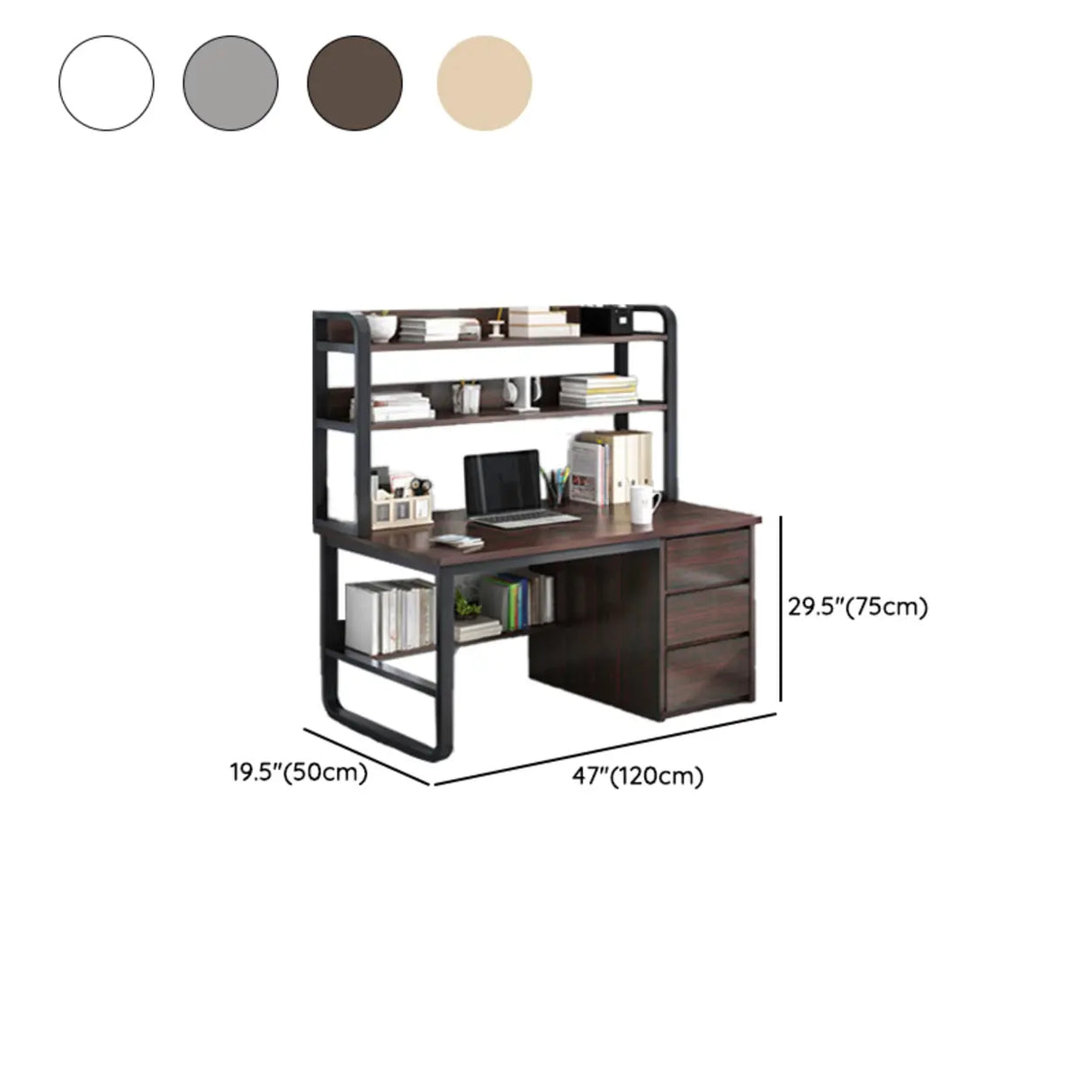 Standard Wooden Computer Desk with Drawers and Shelves Image - 18