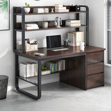 Standard Wooden Computer Desk with Drawers and Shelves Image - 4