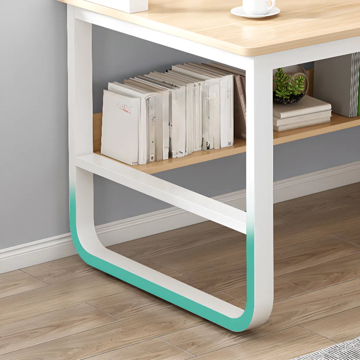 Standard Wooden Computer Desk with Drawers and Shelves Image - 5