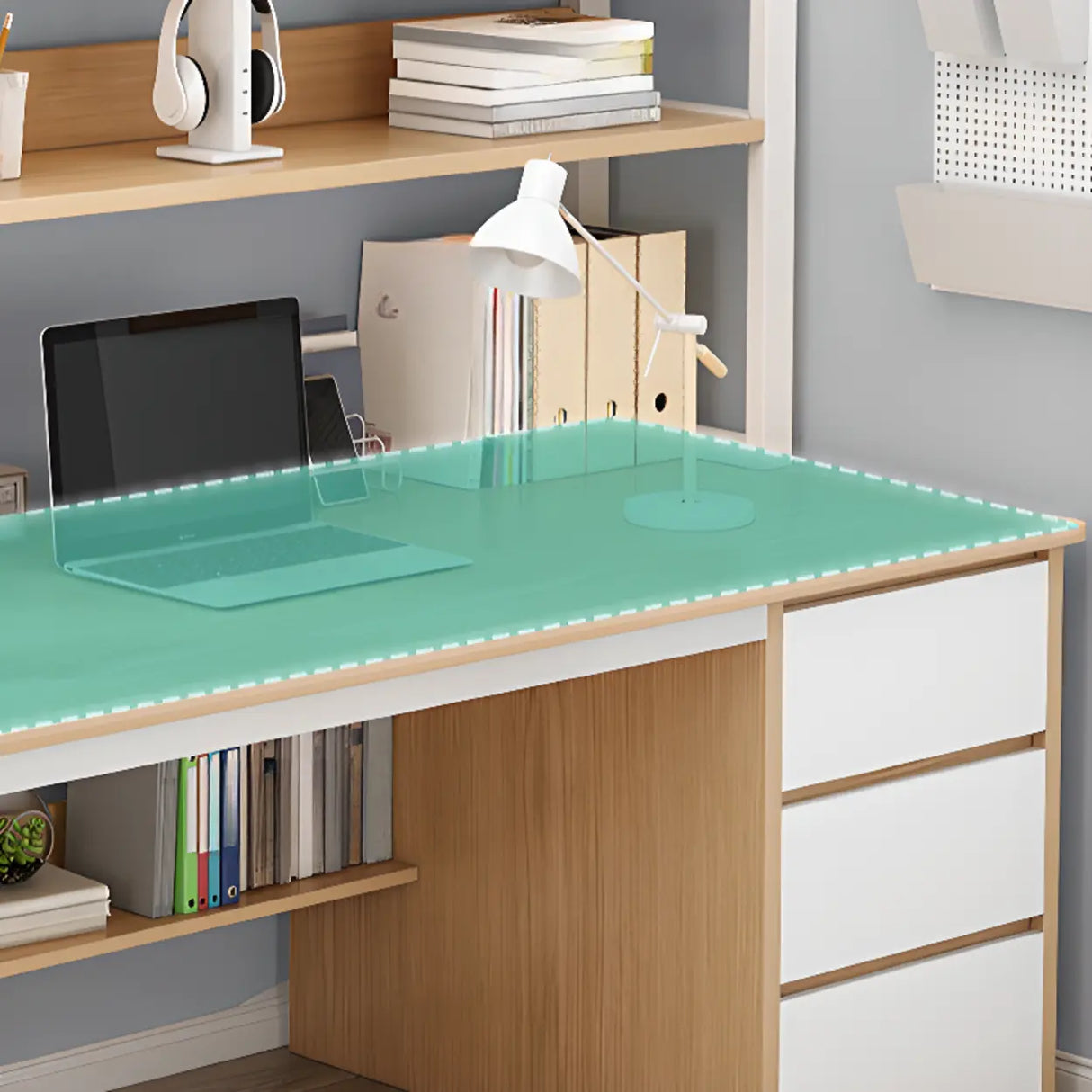 Standard Wooden Computer Desk with Drawers and Shelves Image - 6
