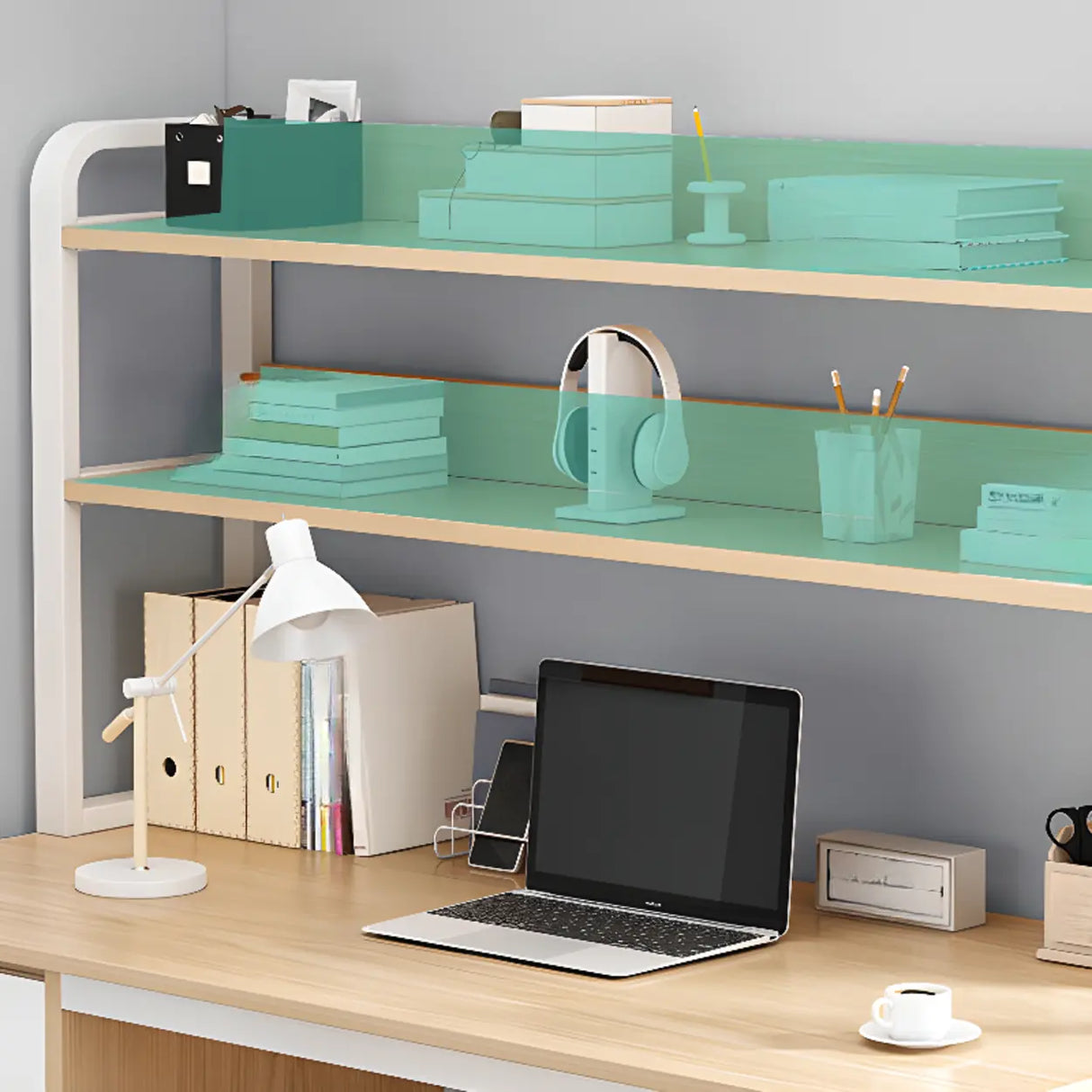 Standard Wooden Computer Desk with Drawers and Shelves Image - 8