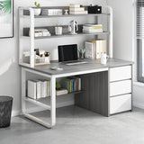 Standard Wooden Computer Desk with Drawers and Shelves Image - 9