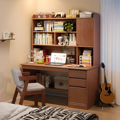 Standard Wooden Computer Desk with Hutch and Storage Image - 1