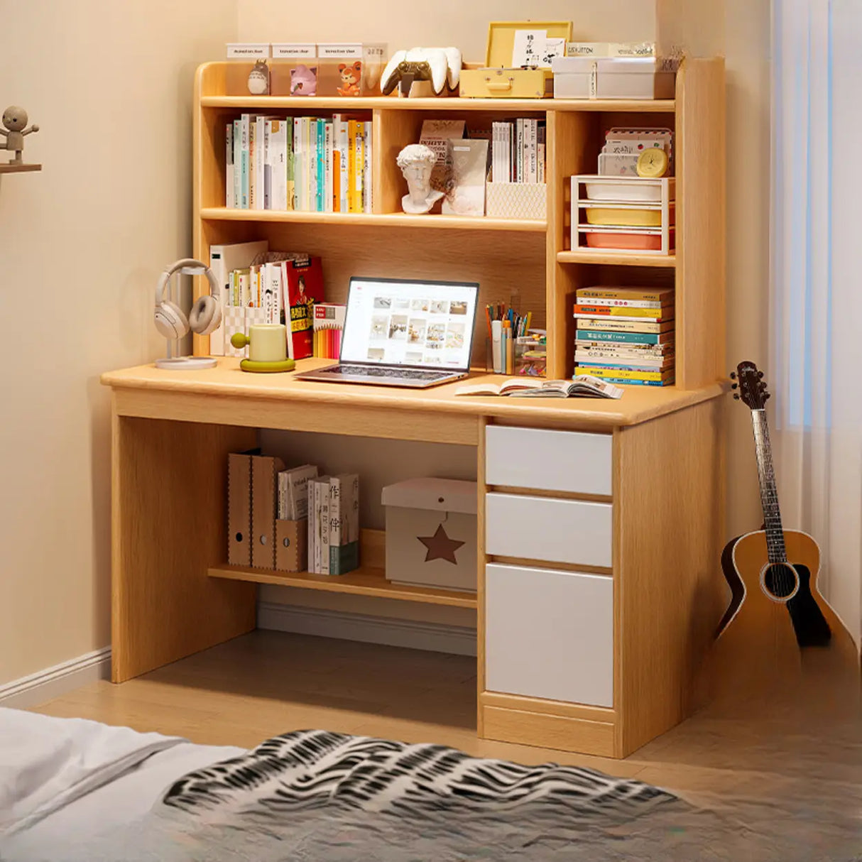 Standard Wooden Computer Desk with Hutch and Storage Image - 10