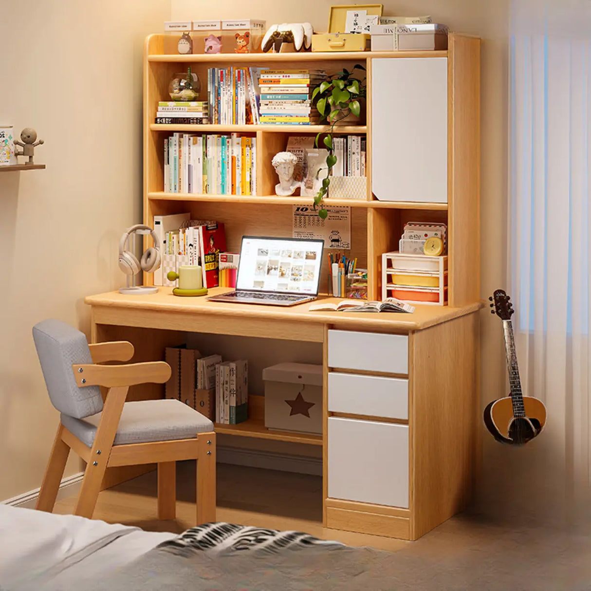 Standard Wooden Computer Desk with Hutch and Storage Image - 11