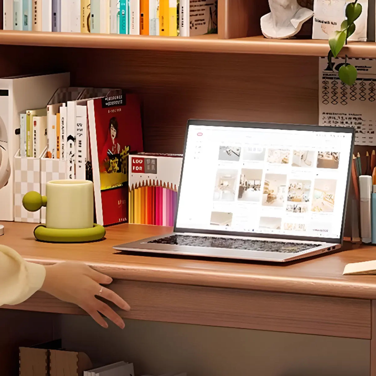 Standard Wooden Computer Desk with Hutch and Storage Image - 22