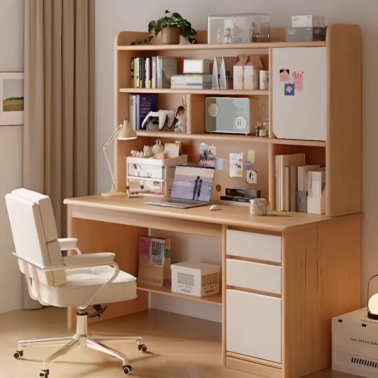 Standard Wooden Computer Desk with Hutch and Storage Image - 23