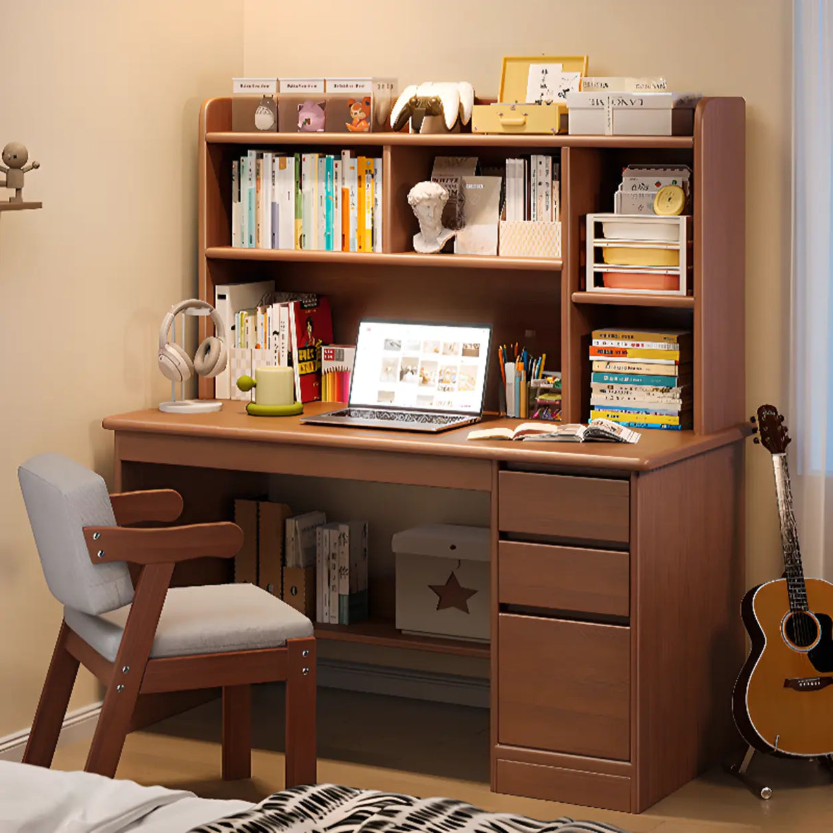 Standard Wooden Computer Desk with Hutch and Storage Image - 25