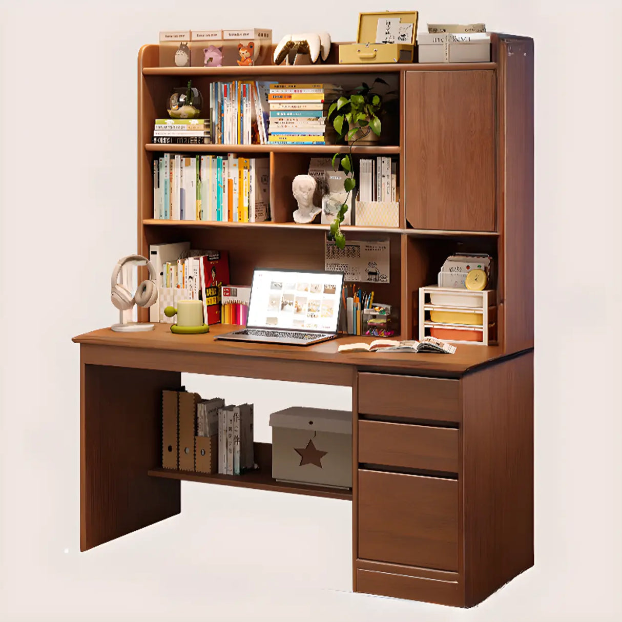 Standard Wooden Computer Desk with Hutch and Storage Image - 27