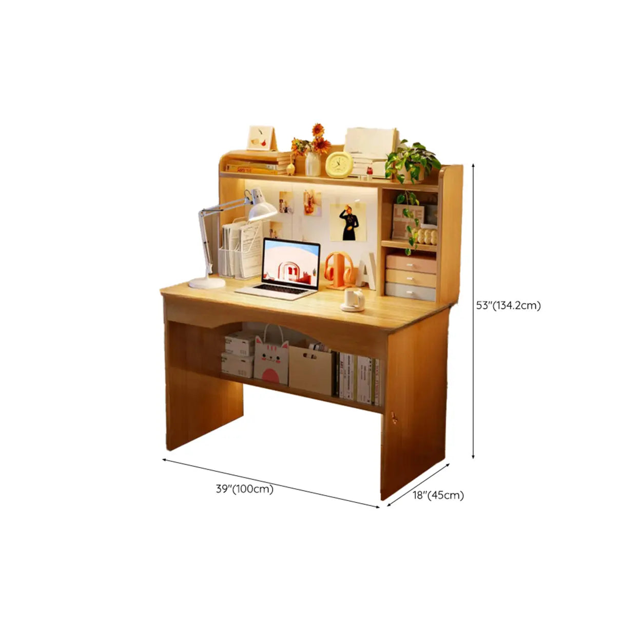 Standard Wooden Computer Desk with Hutch and Storage Image - 29