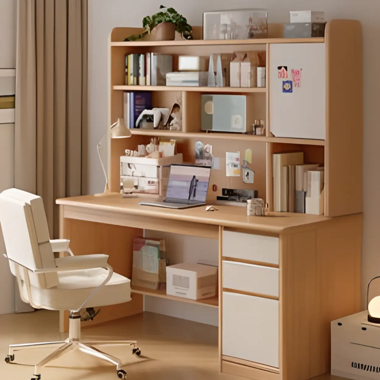 Standard Wooden Computer Desk with Hutch and Storage Image - 3