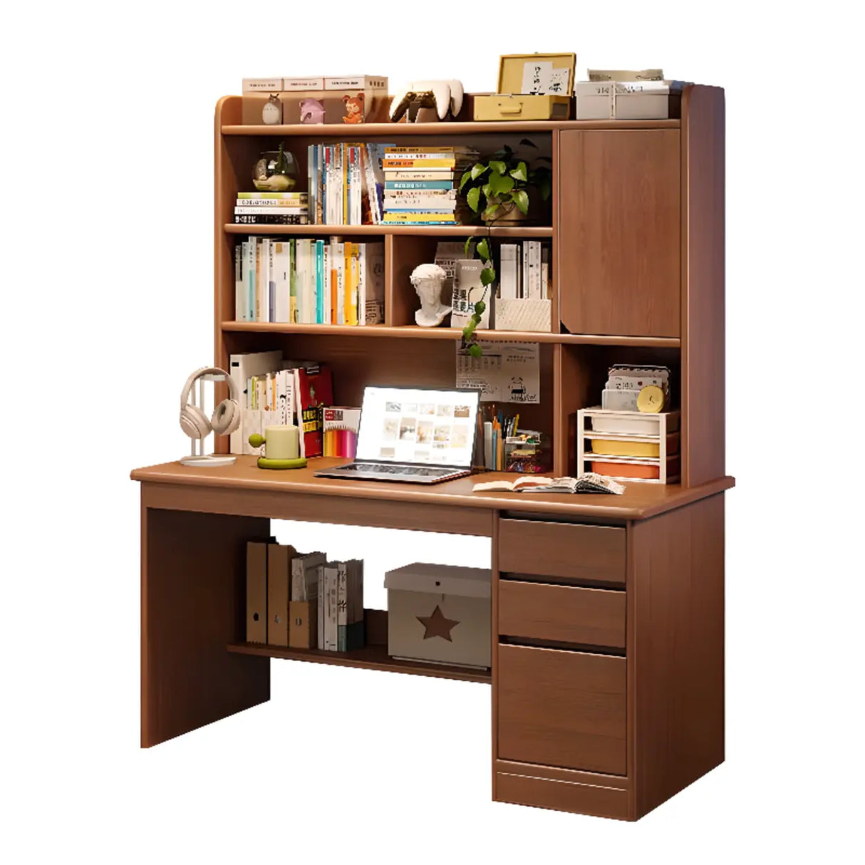 Standard Wooden Computer Desk with Hutch and Storage Image - 5