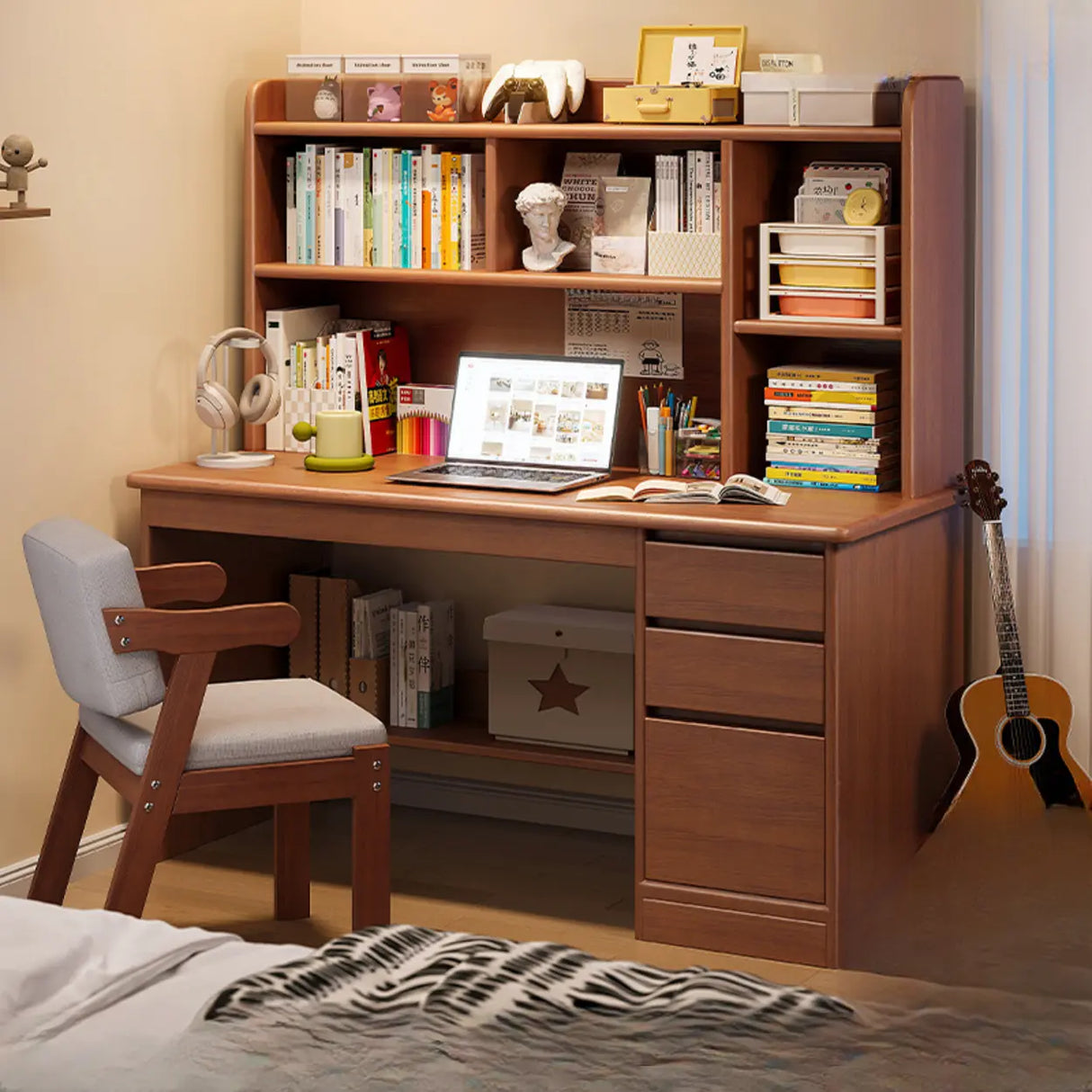 Standard Wooden Computer Desk with Hutch and Storage Image - 7