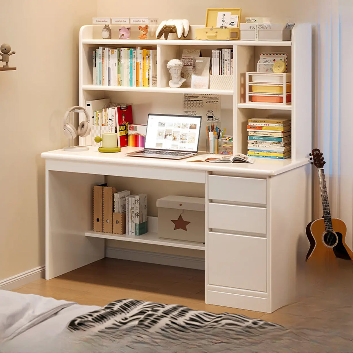 Standard Wooden Computer Desk with Hutch and Storage Image - 8