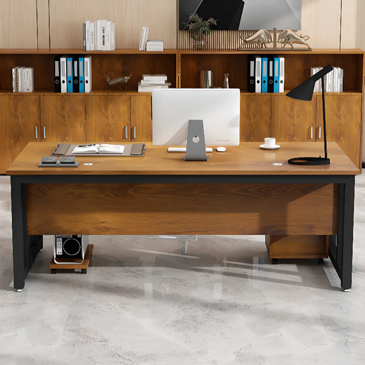 Standard Wooden Computer Desk with Storage and Shelves Image - 1