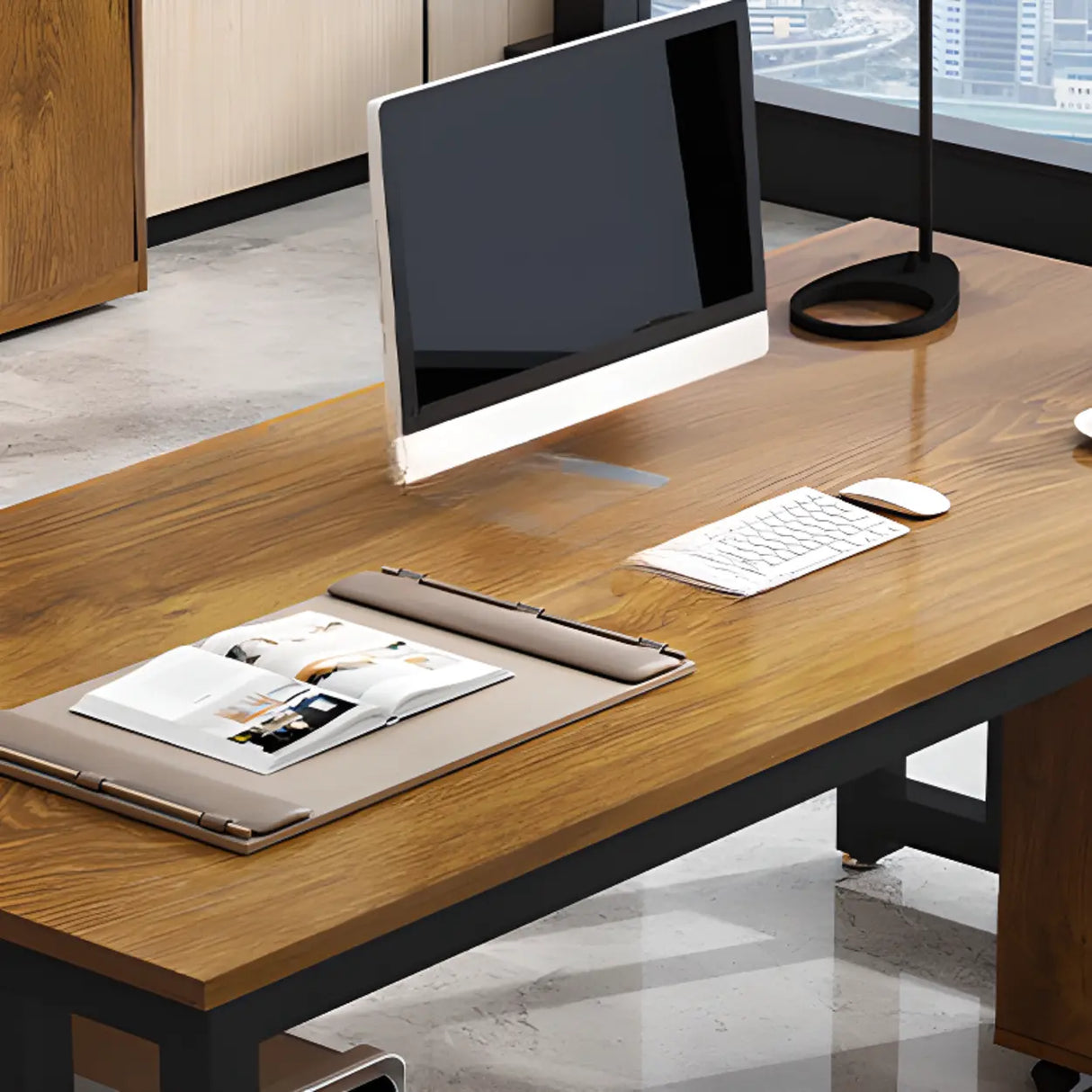 Standard Wooden Computer Desk with Storage and Shelves Image - 5
