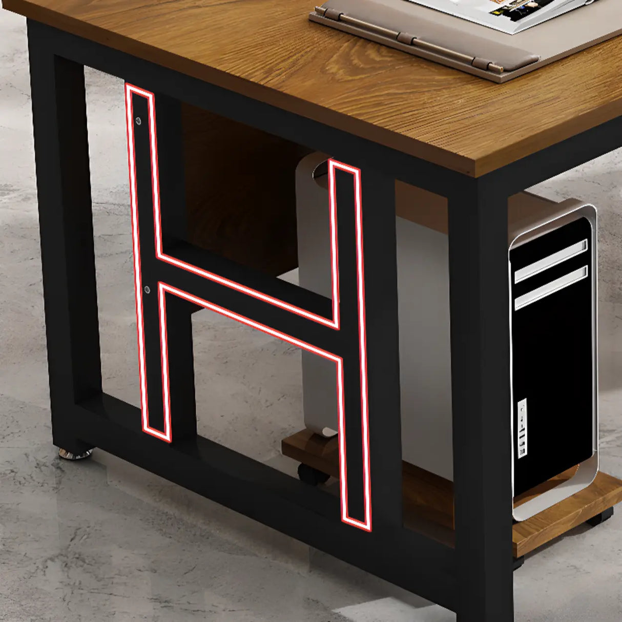 Standard Wooden Computer Desk with Storage and Shelves Image - 6