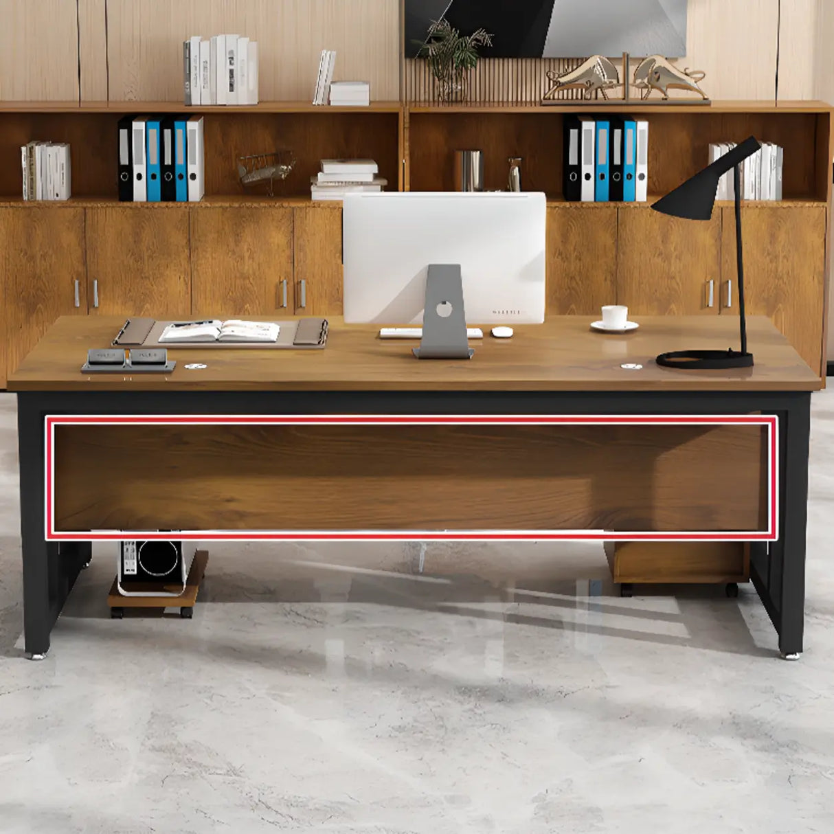 Standard Wooden Computer Desk with Storage and Shelves Image - 7