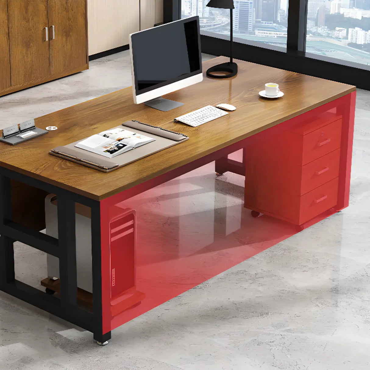 Standard Wooden Computer Desk with Storage and Shelves Image - 8