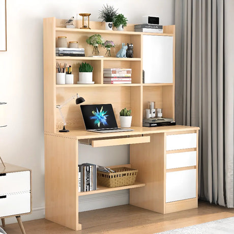 Standard Wooden Credenza Desk with Bookcase and Drawers Image - 1