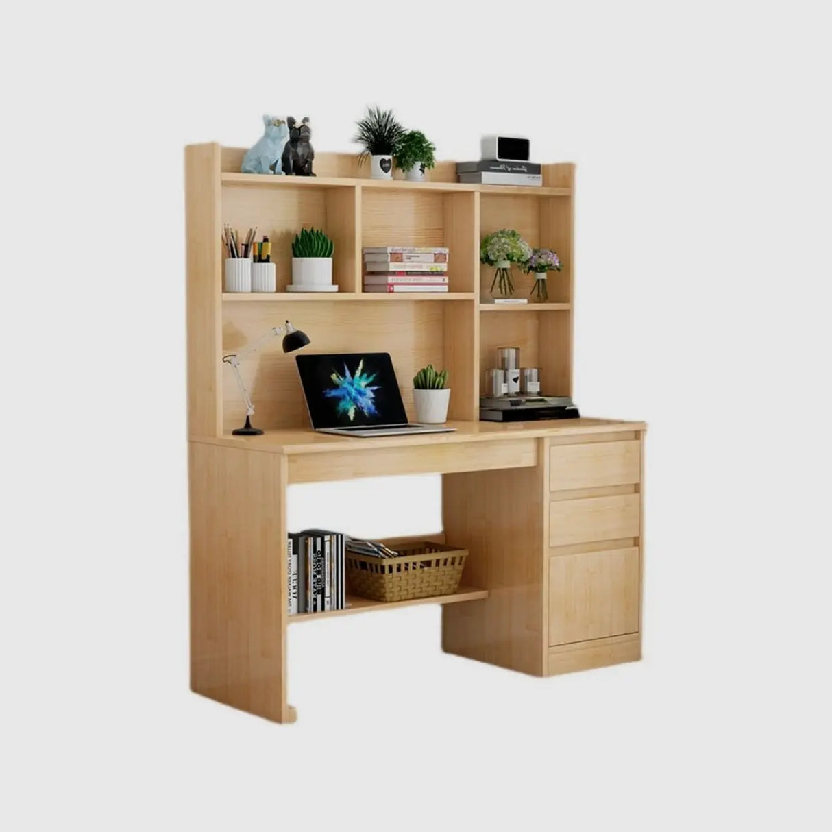 Standard Wooden Credenza Desk with Bookcase and Drawers Image - 10