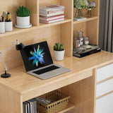 Standard Wooden Credenza Desk with Bookcase and Drawers Image - 12
