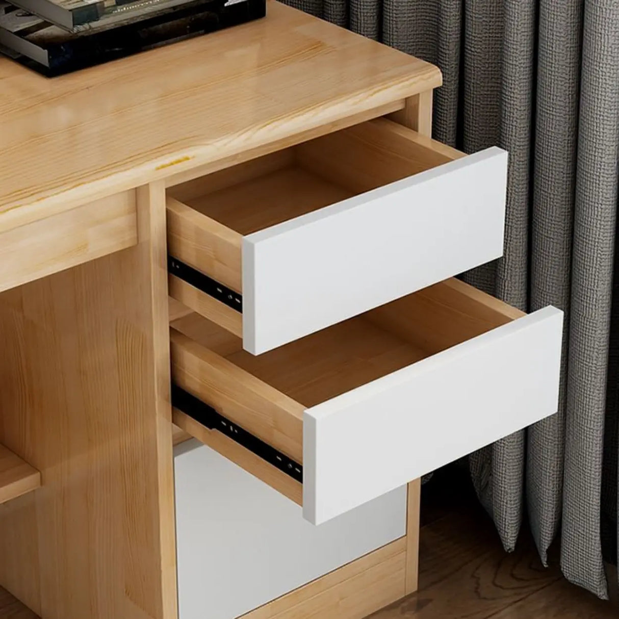 Standard Wooden Credenza Desk with Bookcase and Drawers Image - 13
