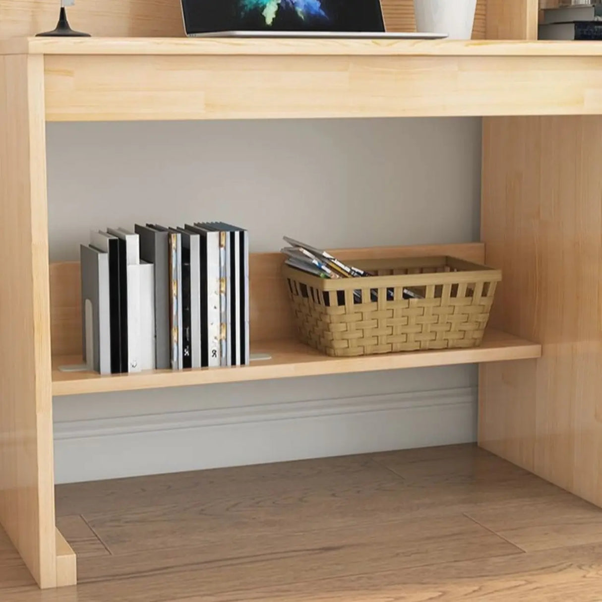 Standard Wooden Credenza Desk with Bookcase and Drawers Image - 14