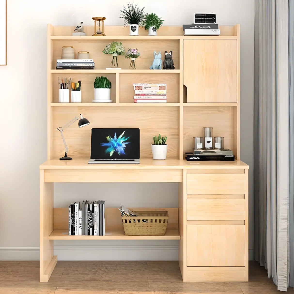 Standard Wooden Credenza Desk with Bookcase and Drawers Image - 19
