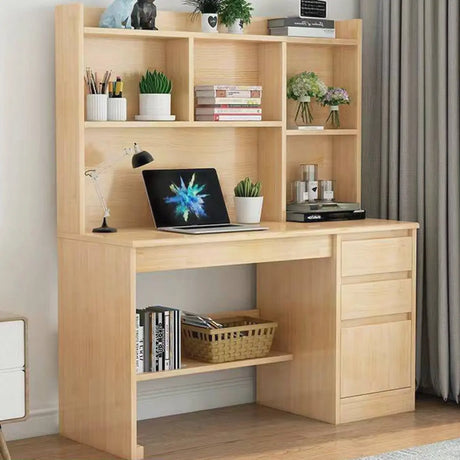 Standard Wooden Credenza Desk with Bookcase and Drawers Image - 2
