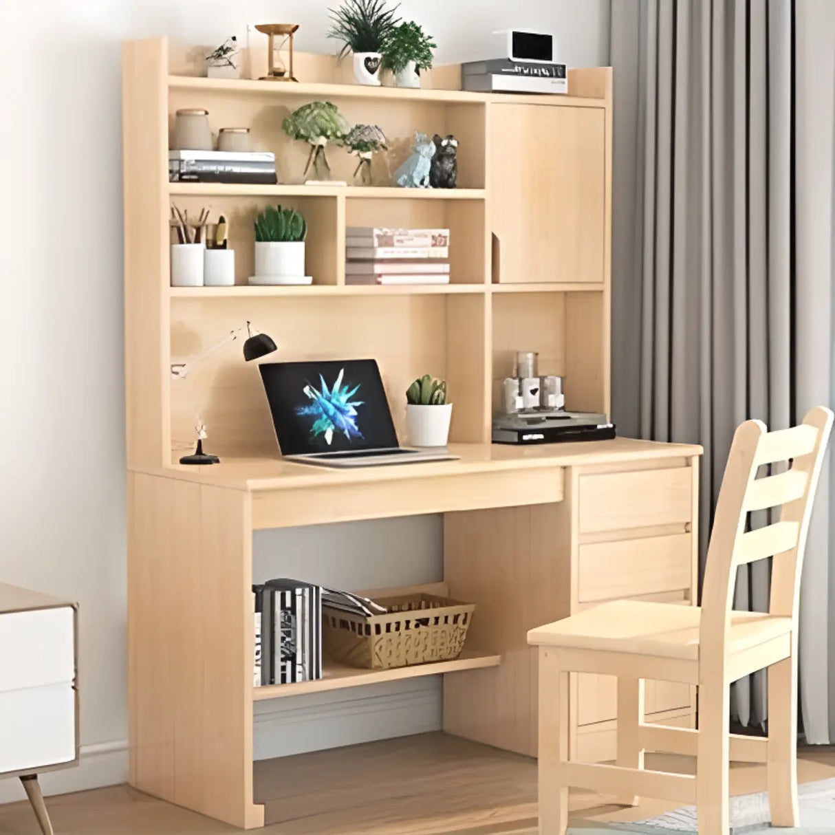 Standard Wooden Credenza Desk with Bookcase and Drawers Image - 4