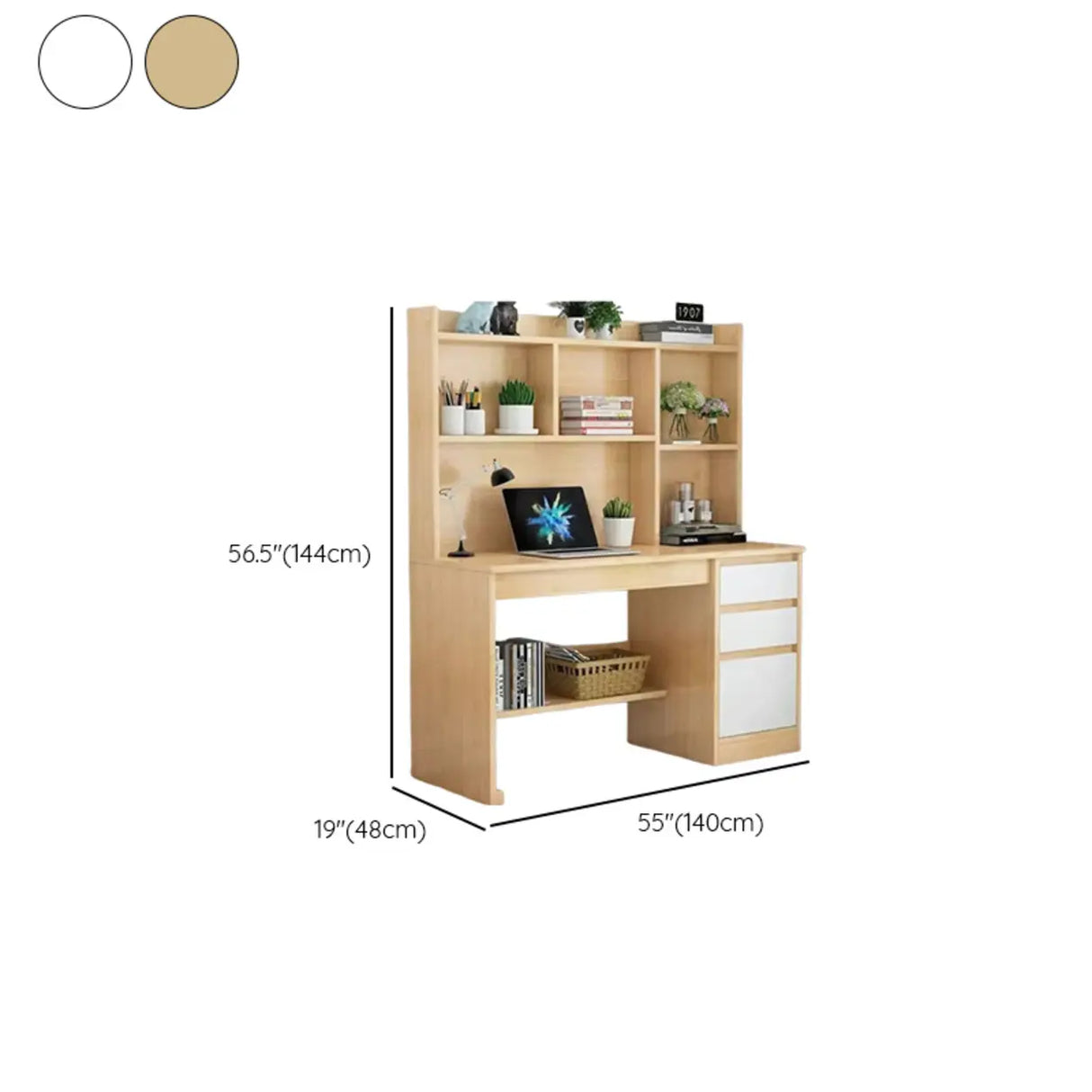 Standard Wooden Credenza Desk with Bookcase and Drawers Image - 26