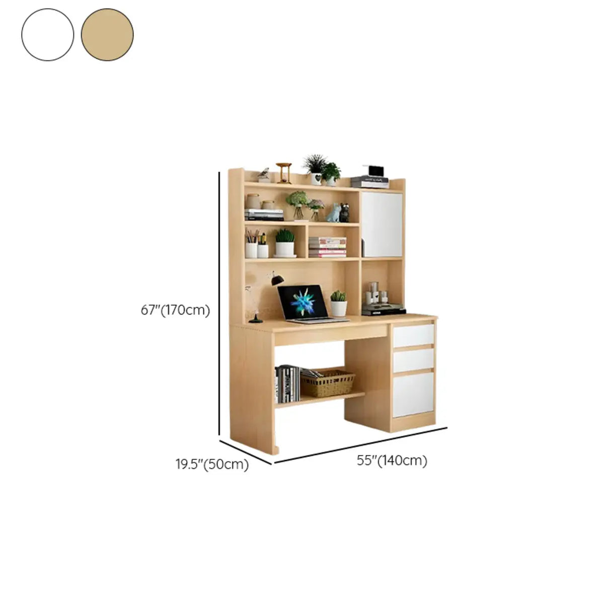 Standard Wooden Credenza Desk with Bookcase and Drawers Image - 27