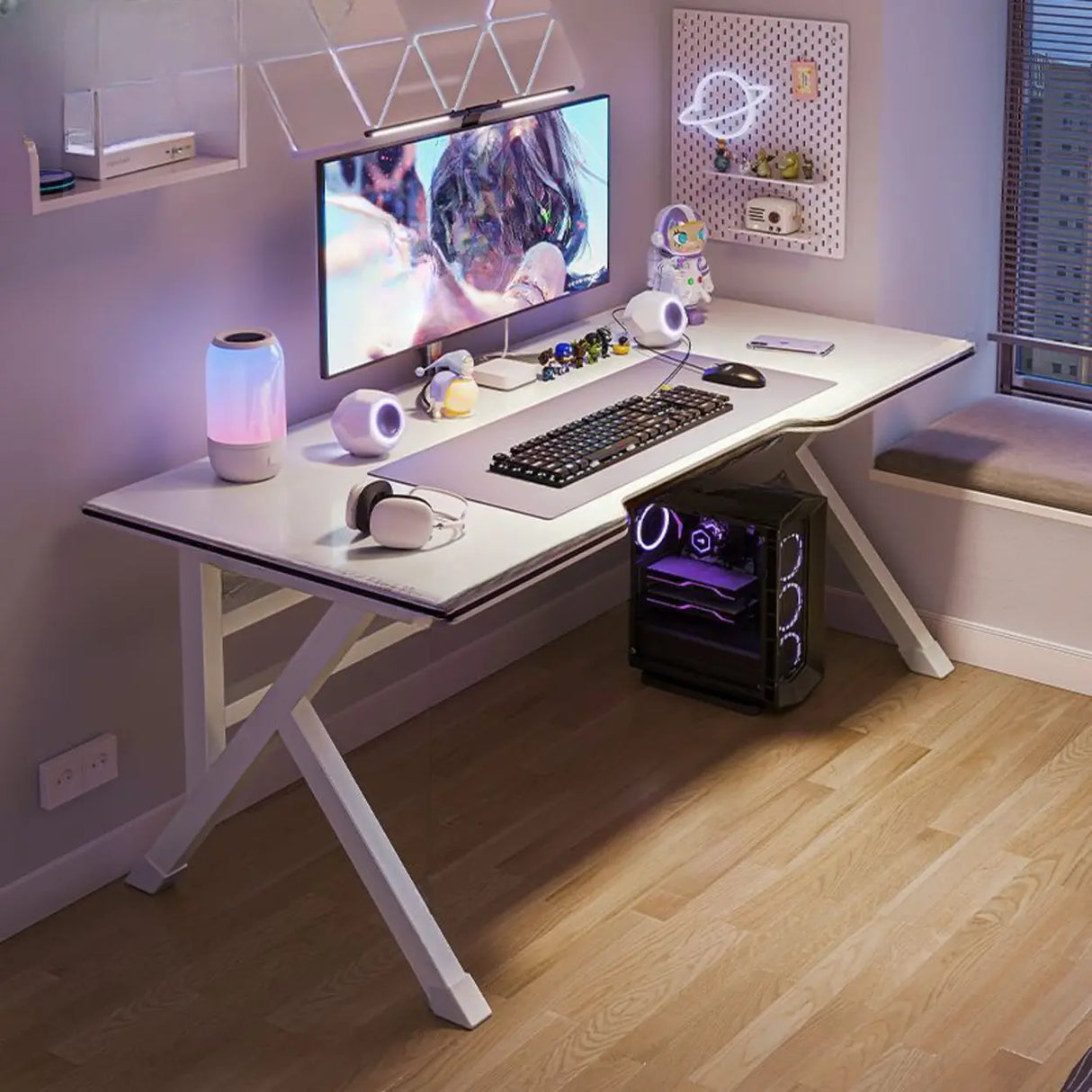 Standard Wooden Gaming Desk with Cable Management Image - 11