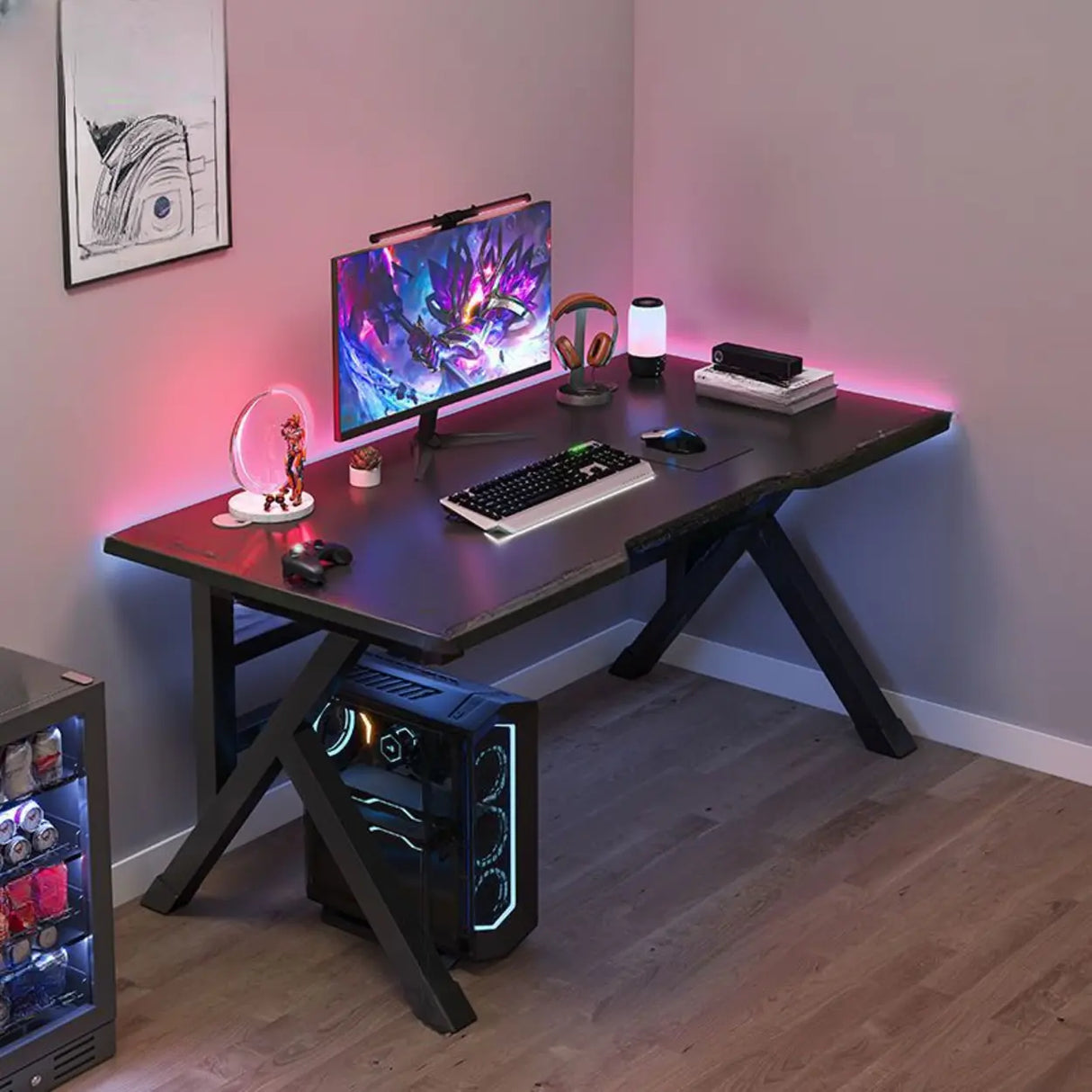 Standard Wooden Gaming Desk with Cable Management Image - 7