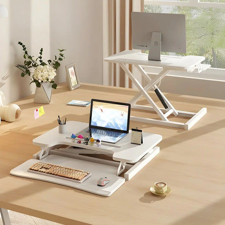 Standing Desk Converter - White Steel Adjustable Dual-Level Image - 2