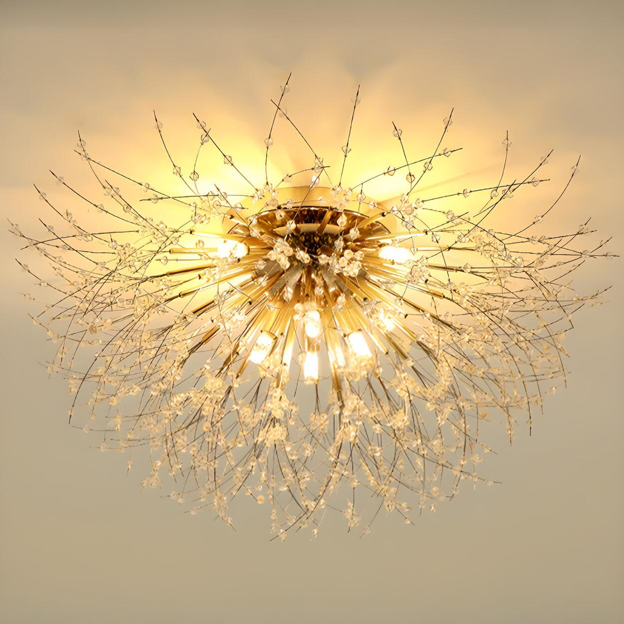Starburst Crystal Semi-Flush Mount Light Living Room Image - 12