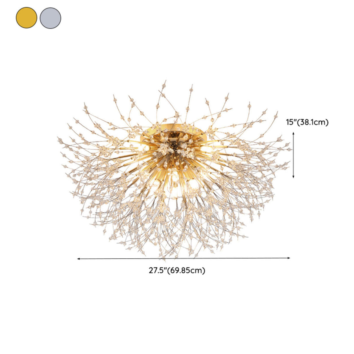 Starburst Crystal Semi-Flush Mount Light Living Room 