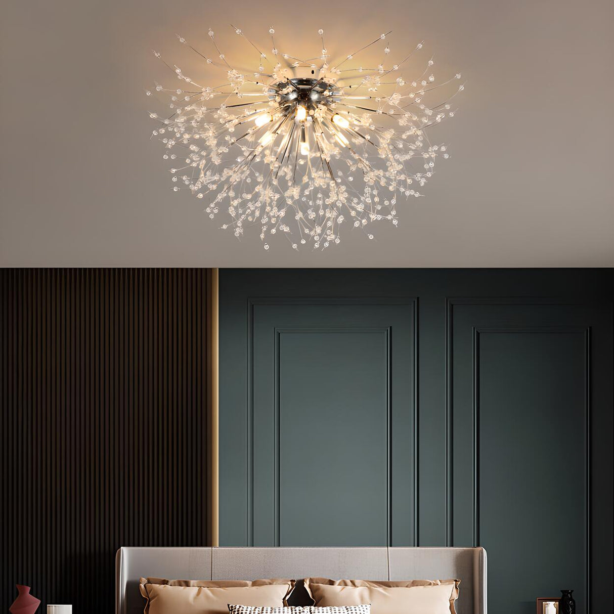 Starburst Crystal Semi-Flush Mount Light Living Room Image - 3