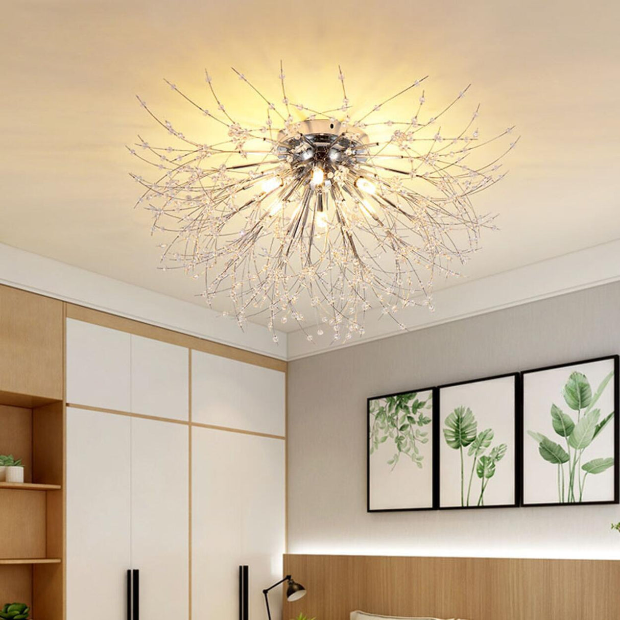 Starburst Crystal Semi-Flush Mount Light Living Room Image - 4