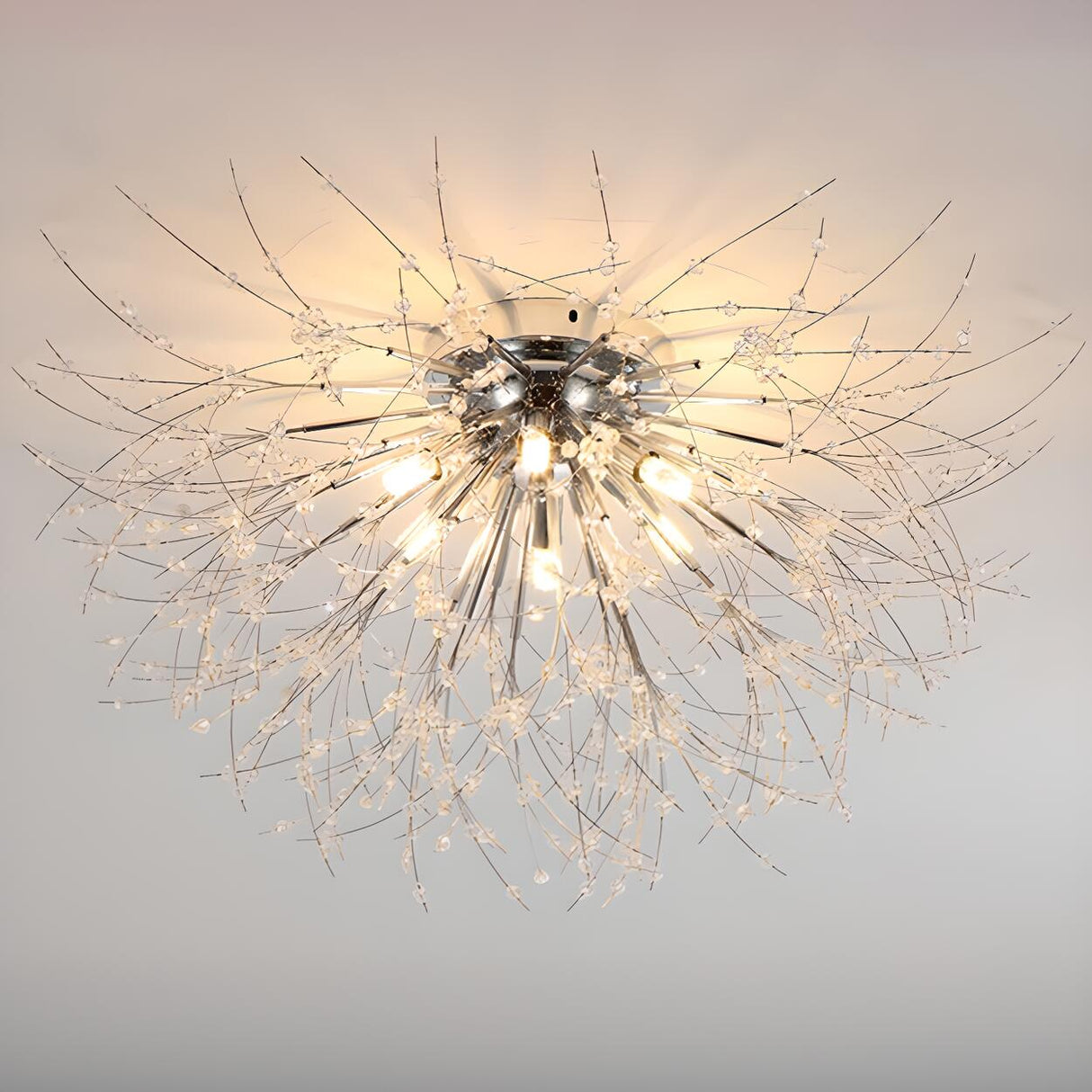 Starburst Crystal Semi-Flush Mount Light Living Room Image - 6