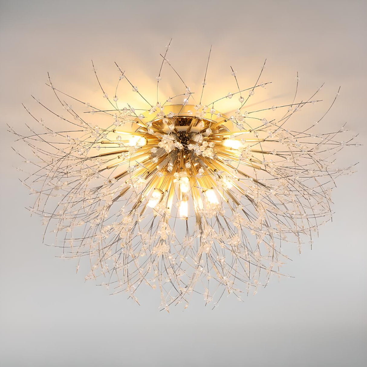 Starburst Crystal Semi-Flush Mount Light Living Room Image - 8