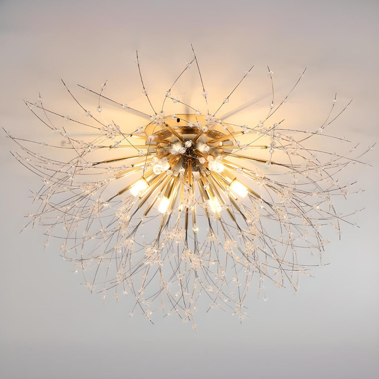 Starburst Crystal Semi-Flush Mount Light Living Room Image - 9