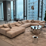 Stationary L-Shape Fabric Beige Large Recliner Sofa Image - 1