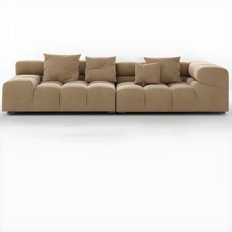 Stationary L-Shape Fabric Beige Large Recliner Sofa Image - 2