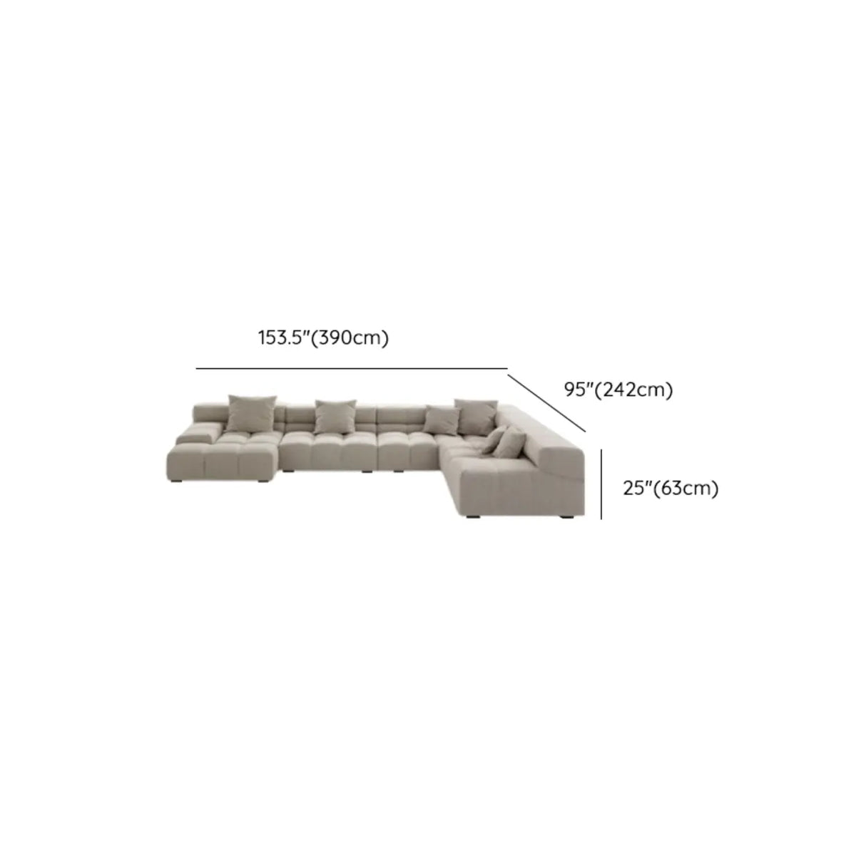 Stationary L-Shape Fabric Beige Large Recliner Sofa Image - 21