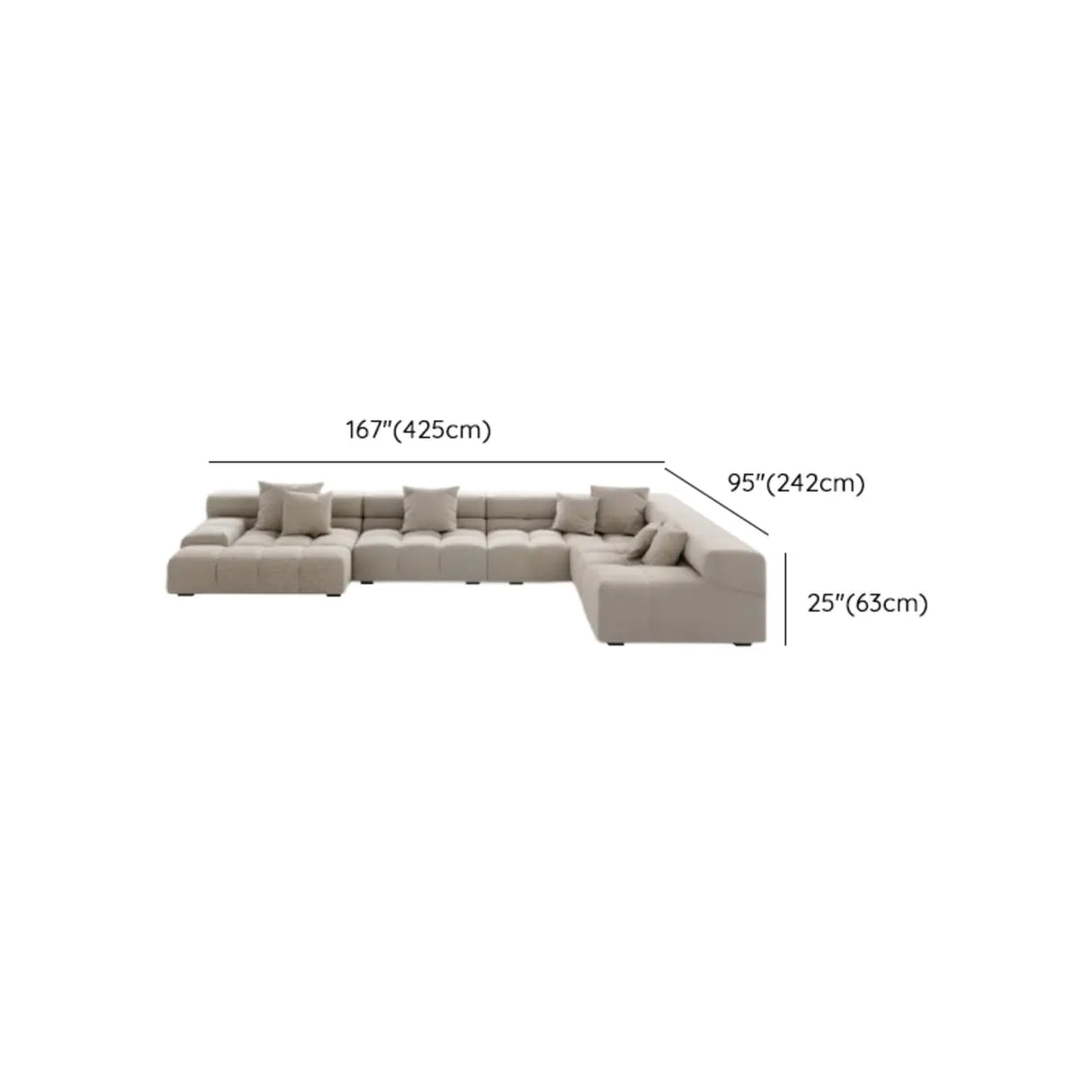 Stationary L-Shape Fabric Beige Large Recliner Sofa Image - 23