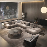 Stationary L-Shape Fabric Beige Large Recliner Sofa Image - 3