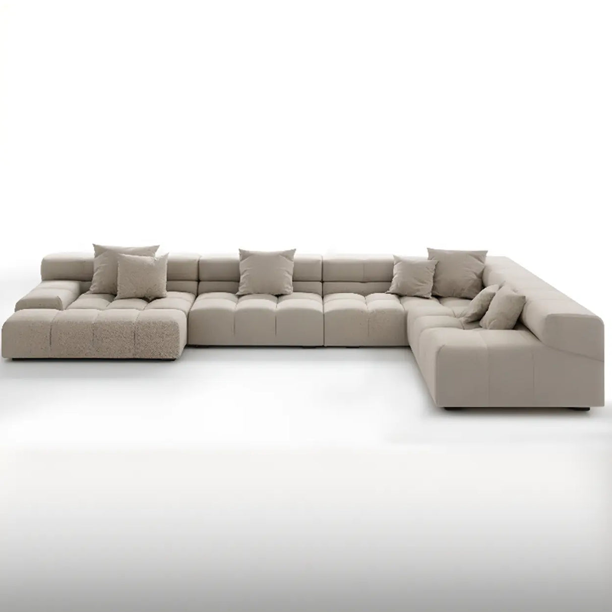 Stationary L-Shape Fabric Beige Large Recliner Sofa Image - 4