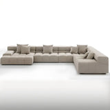 Stationary L-Shape Fabric Beige Large Recliner Sofa Image - 4